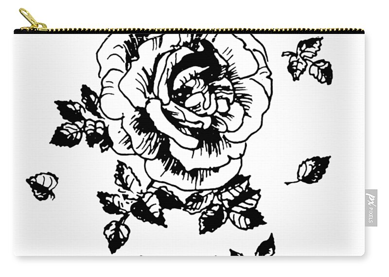 Rose Zip Pouch featuring the drawing Black Graphic Rose by Masha Batkova