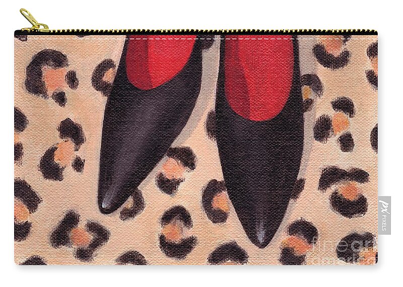 Black High Heels Zip Pouch featuring the painting Black High Heels by Kazumi Whitemoon