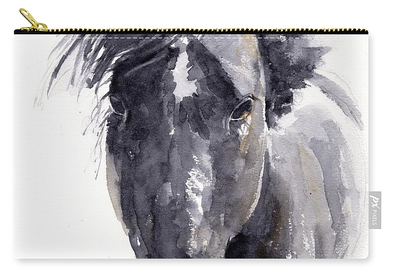 Black Horse Zip Pouch featuring the painting Black Horse by Claudia Hafner