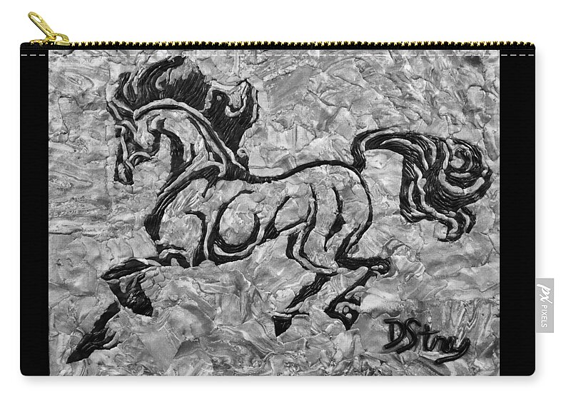 Polymer Clay Zip Pouch featuring the mixed media Black Jack Black and White by Deborah Stanley