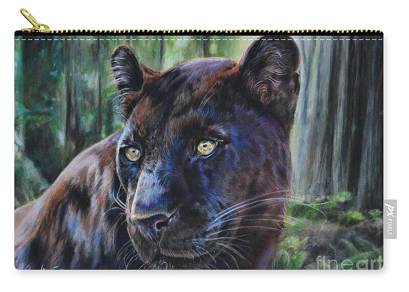 Leopard Zip Pouch featuring the painting Black Leopard by Lachri