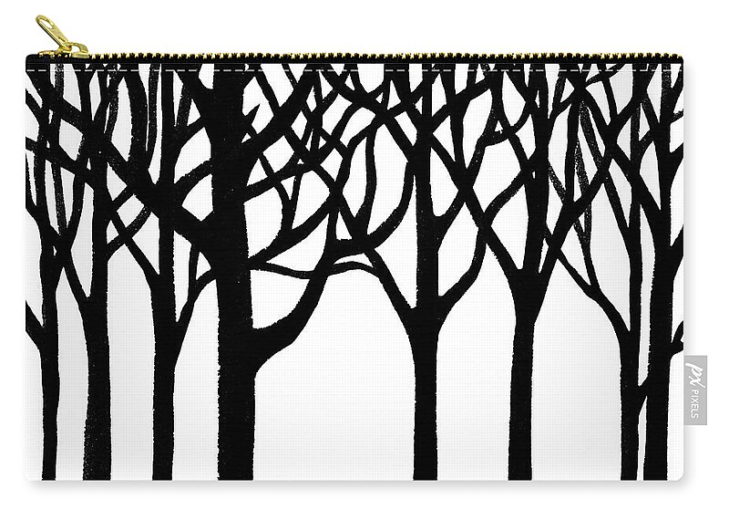 Forest Zip Pouch featuring the painting Black N White Forest by Irina Sztukowski