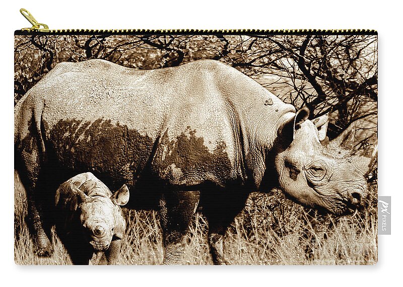 Rhinoceros Carry-all Pouch featuring the photograph Black Rhino and youngster by Baggieoldboy