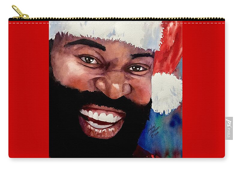 Christmas Zip Pouch featuring the painting Black Santa by Michal Madison