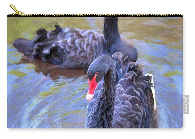 Swan Zip Pouch featuring the photograph Black Swans by Susan Rissi Tregoning