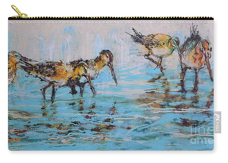  Zip Pouch featuring the painting Black-Tailed Godwits by Jyotika Shroff