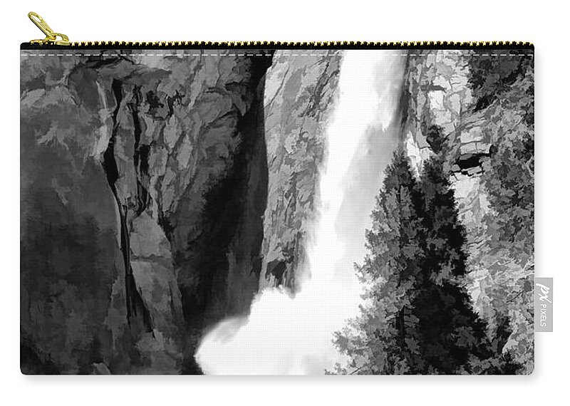 Yosemite Zip Pouch featuring the photograph Black Wht Falls Yosemite California by Chuck Kuhn