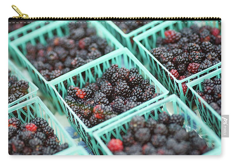 Baskets Of Blackberries For Sale At The Farmers' Market. Zip Pouch featuring the photograph Blackberry Baskets by Todd Klassy