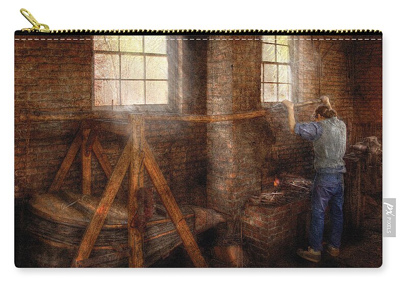 Savad Zip Pouch featuring the photograph Blacksmith - It's getting hot in here by Mike Savad