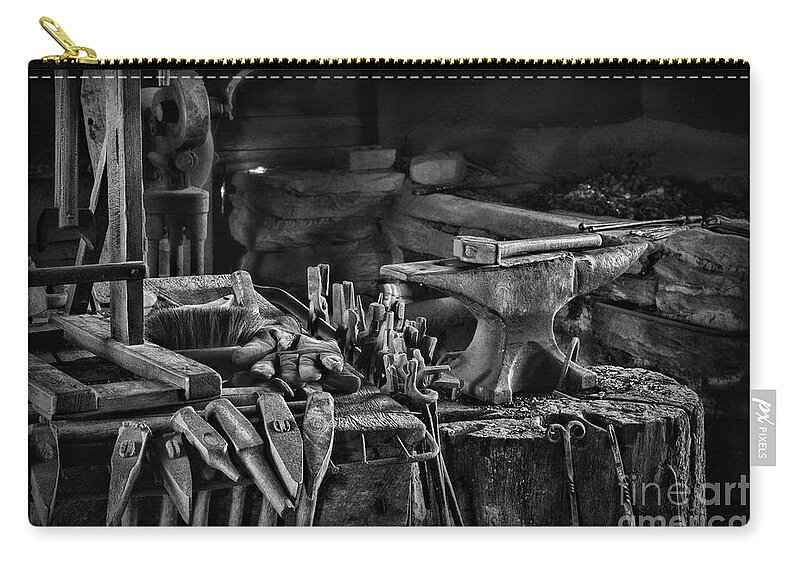Paul Ward Zip Pouch featuring the photograph Blacksmith-This is My Anvil Black and White by Paul Ward