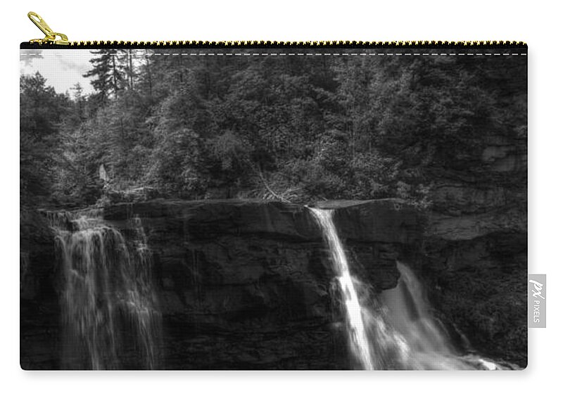 Blackwater Falls State Park Zip Pouch featuring the photograph Blackwater Falls BW 1 by Shannon Louder