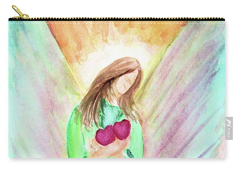 Twinflame Zip Pouch featuring the painting Blessing Angel by Lora Tout