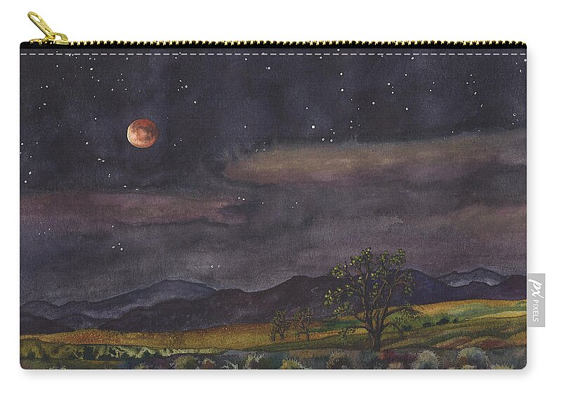 Blood Moon Painting Zip Pouch featuring the painting Blood Moon Over Boulder by Anne Gifford