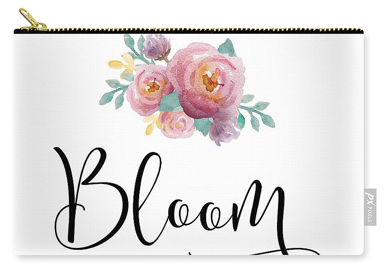 Bloom Zip Pouch featuring the mixed media Bloom by Nancy Ingersoll