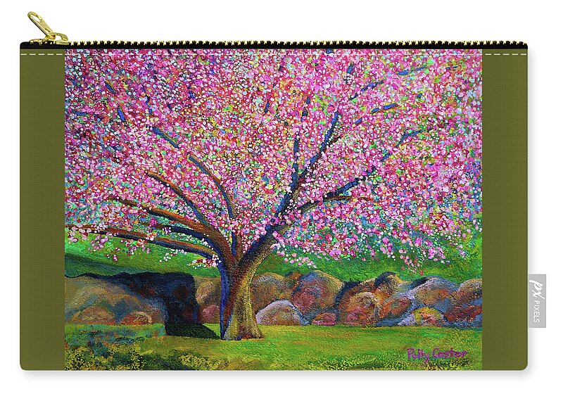 Blooming Tree Zip Pouch featuring the painting Blooming Crabapple in Evening Light by Polly Castor