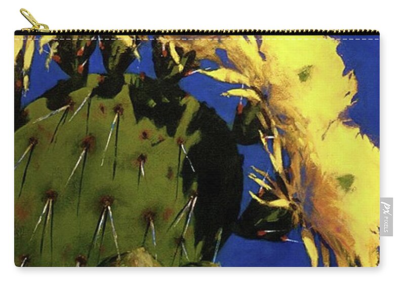 Desert Flower Zip Pouch featuring the painting Blooming Prickly Pear by Jessica Anne Thomas