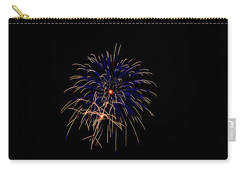Blue And Gold Firework Zip Pouch featuring the photograph Blue and Gold Fireworks by Lisa Wooten