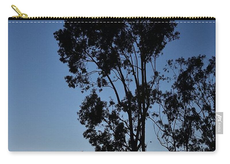 Linda Brody Zip Pouch featuring the photograph Blue and Gold Sunset Tree Silhouette I by Linda Brody