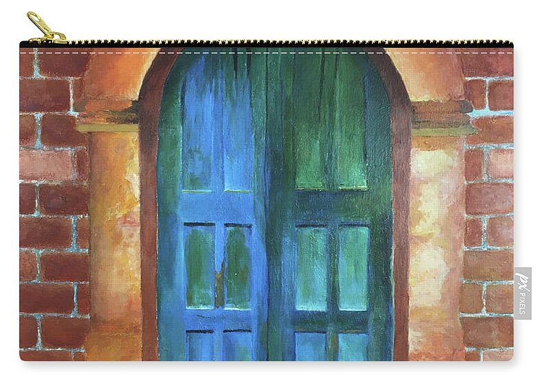 Doors Zip Pouch featuring the painting Blue and Green Doors by William Bowers