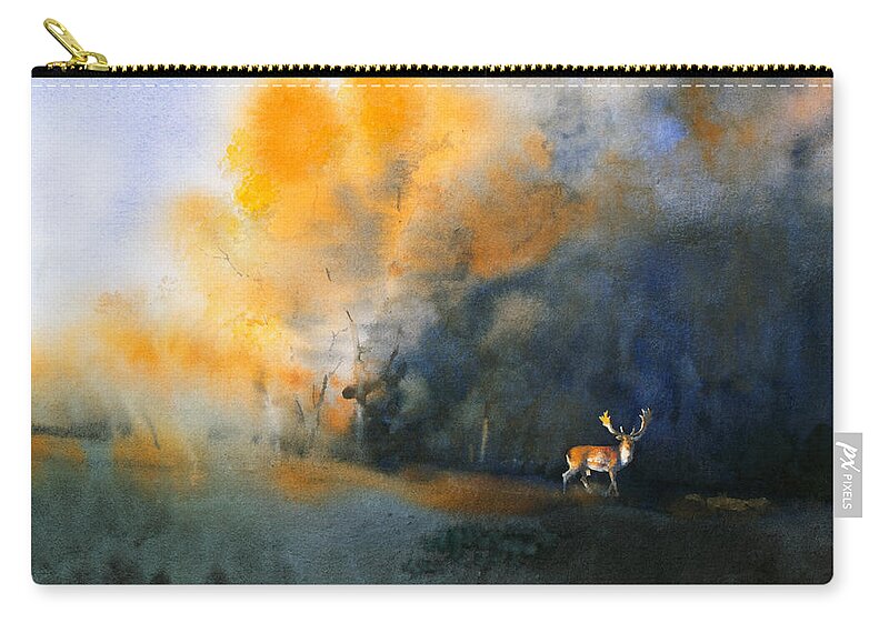 Deer Zip Pouch featuring the painting Blue and Orange by Attila Meszlenyi