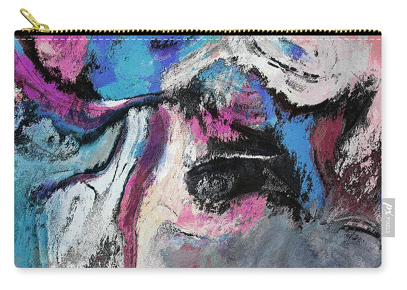 Abstract Zip Pouch featuring the painting Blue and Pink Abstract Painting by Inspirowl Design