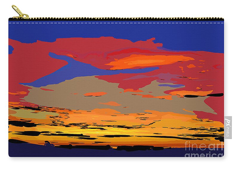 Abstract-sunset Zip Pouch featuring the digital art Blue And Red Ocean Sunset by Kirt Tisdale