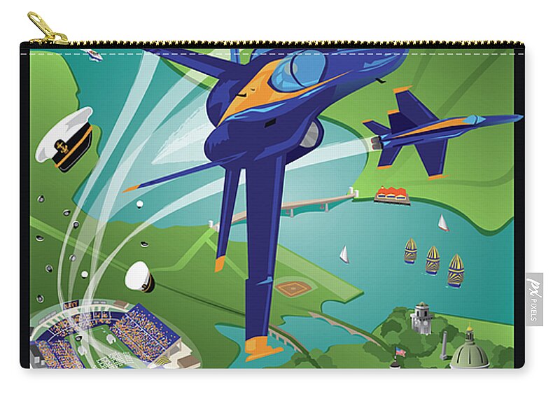 Blue Angels Zip Pouch featuring the digital art Blue Angels Over USNA by Joe Barsin
