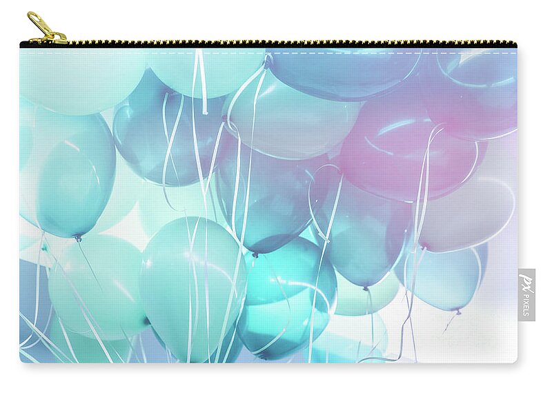 Abstract Zip Pouch featuring the photograph Blue balloons background by Anna Om