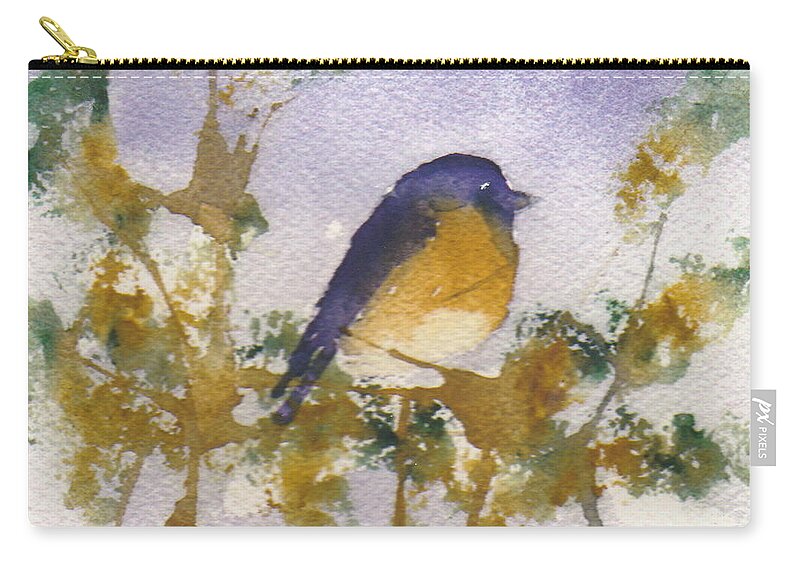 Watercolor Zip Pouch featuring the painting Blue Bird in Waiting by Anne Duke