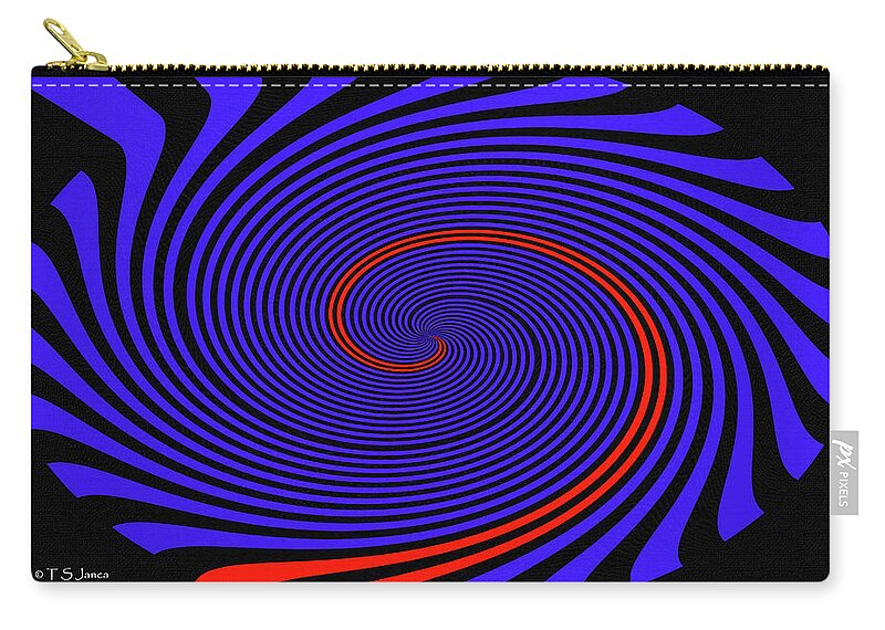 Blue Black And Red Twirl Abstract Zip Pouch featuring the digital art Blue Black And Red Twirl Abstract by Tom Janca