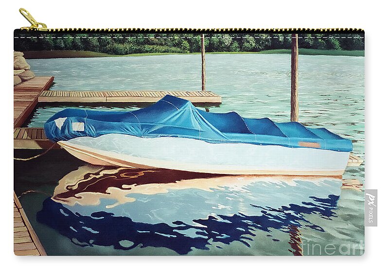Blue Boat Zip Pouch featuring the painting Blue Boat by Christopher Shellhammer
