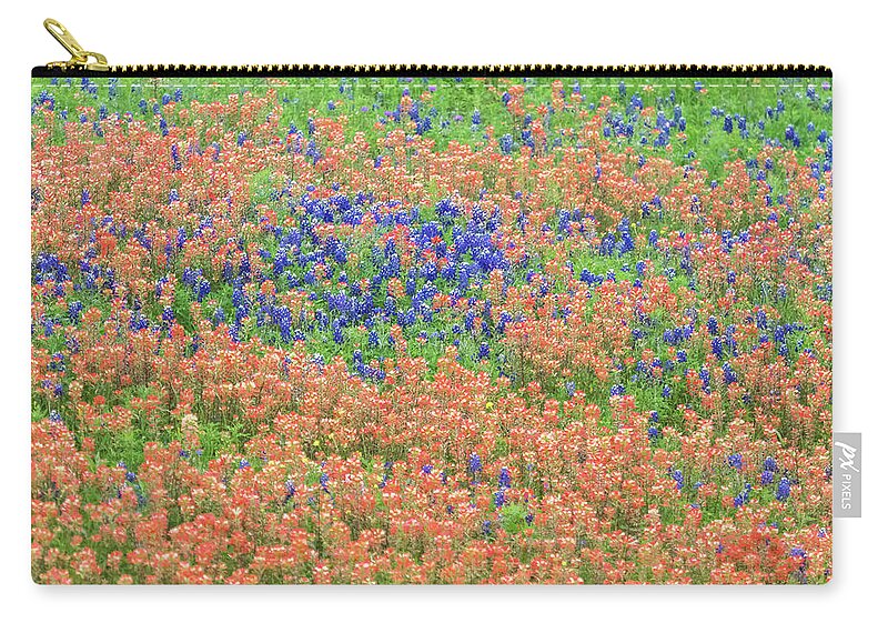 Texas Zip Pouch featuring the photograph Blue bonnets and Indian paintbrush-Texas wildflowers by Usha Peddamatham