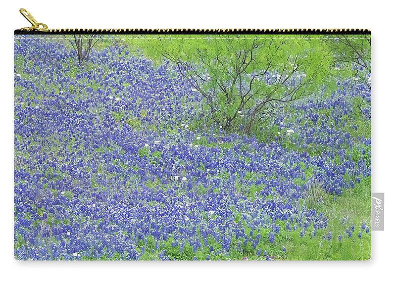 Camera Zip Pouch featuring the photograph Blue bonnets,Poppies and Willow tree. by Usha Peddamatham