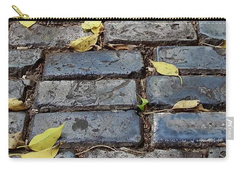Blue Zip Pouch featuring the photograph Blue Bricks With Yellow 2 by Suzanne Oesterling