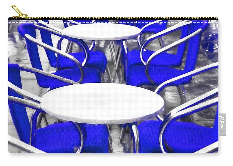 Blue Chairs In Venice Zip Pouch featuring the photograph Blue Chairs In Venice by Mel Steinhauer