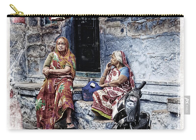Shop Zip Pouch featuring the photograph Blue City House Hanging Out India Rajasthan 1c by Sue Jacobi