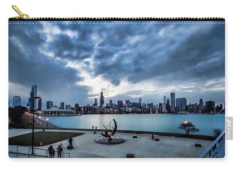Chicago Zip Pouch featuring the photograph Blue clouds and Chicago Skyline by Sven Brogren