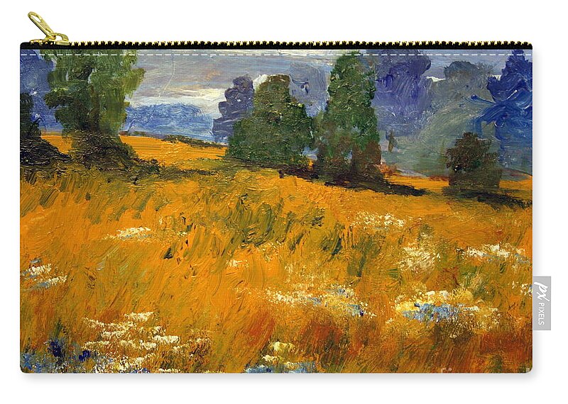 Paintings Carry-all Pouch featuring the painting Blue Cornflowers on the Meadow by Julie Lueders 