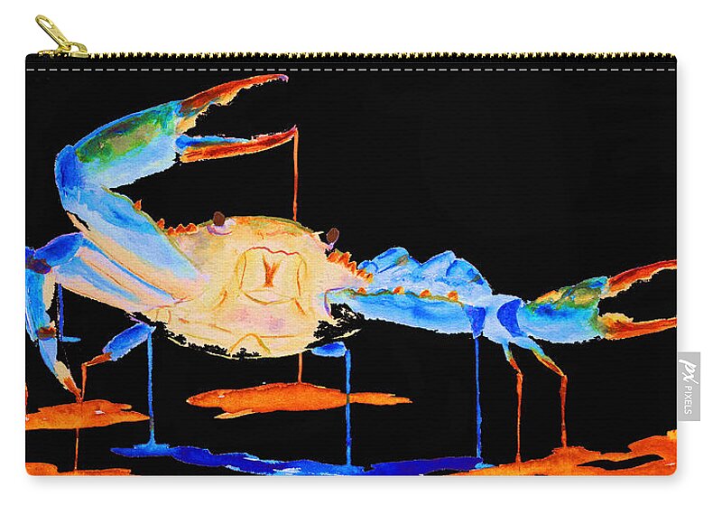Blue Zip Pouch featuring the painting Blue Crab Two by Ken Figurski