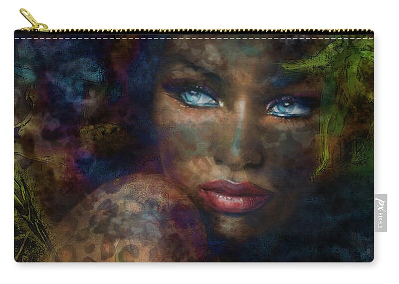 Painting Zip Pouch featuring the painting Blue Eyes Jungle by Angie Braun