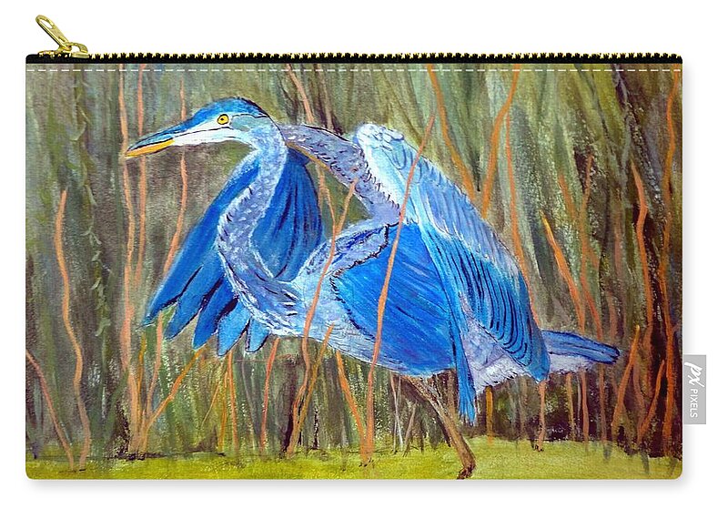 Blue Heron Zip Pouch featuring the painting Blue Heron in Viera Florida by Anne Sands