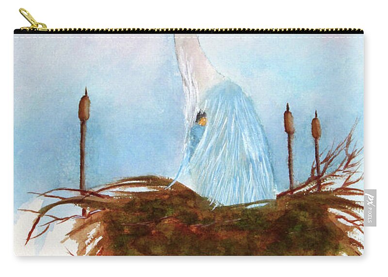 Heron Zip Pouch featuring the painting Blue Heron Nesting by Richard Stedman