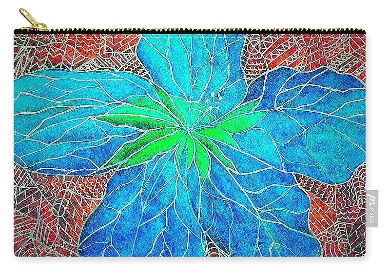 Blue Zip Pouch featuring the painting Blue Hibiscus abstract by Anne Sands
