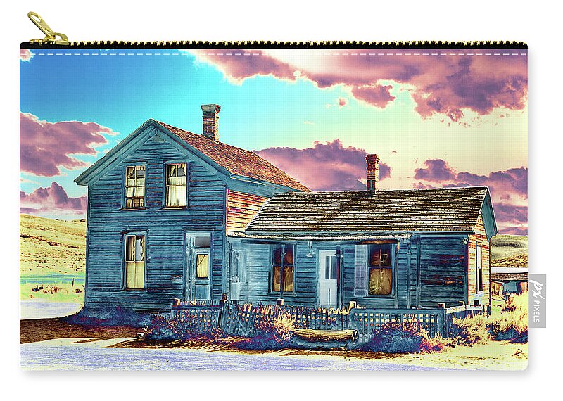 Bodie Zip Pouch featuring the photograph Blue House by Jim And Emily Bush