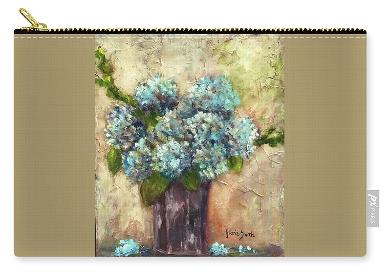 Blue Zip Pouch featuring the painting Blue Hydrangeas by Gloria Smith