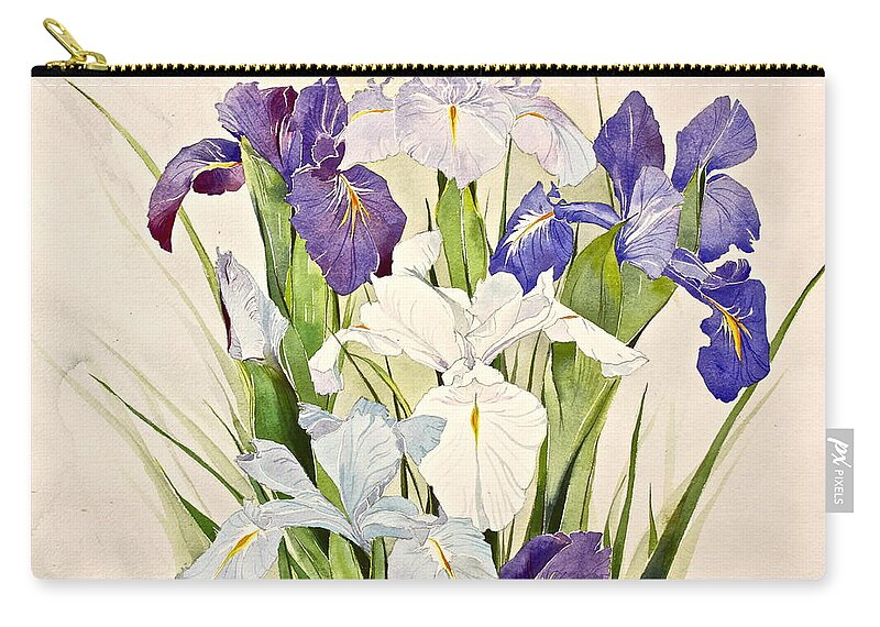 Water Color Zip Pouch featuring the painting Blue Irises-Posthumously presented paintings of Sachi Spohn by Cliff Spohn