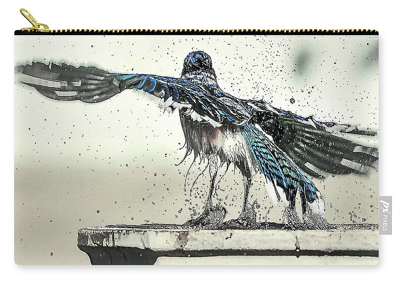 Nature Zip Pouch featuring the photograph Blue Jay Bath Time by Scott Cordell