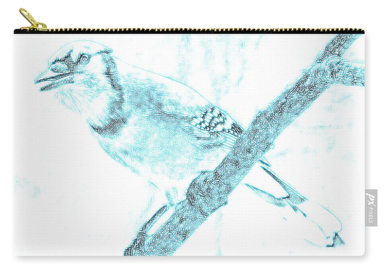 Blue Jay Zip Pouch featuring the digital art Blue Jay, Poster Image by A Macarthur Gurmankin