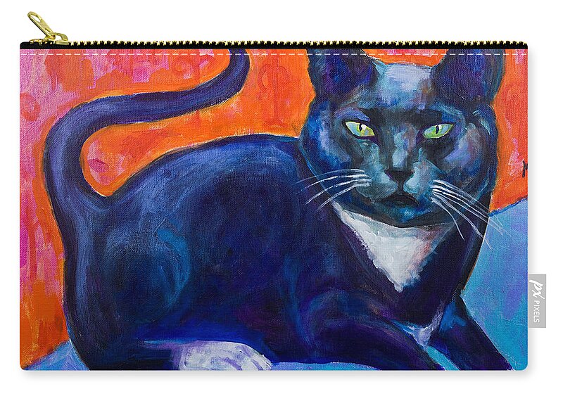 Cat Zip Pouch featuring the painting Blue by Maxim Komissarchik