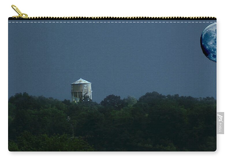Blue Moon Zip Pouch featuring the photograph Blue Moon Over Zanesville Water Tower by David Yocum